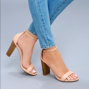 Lulu’s Almond Stacked Ankle Strapped Heels